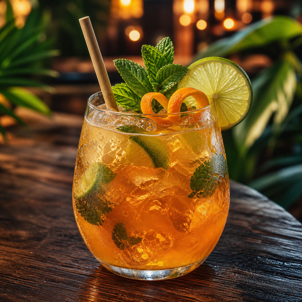 Coctel tropical de Jamaiquita con menta y cítricos
